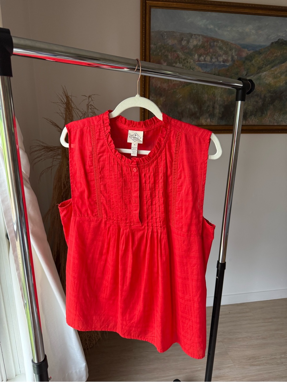 St. John's Bay Red Sleeveless Pintuck Peasant Top
